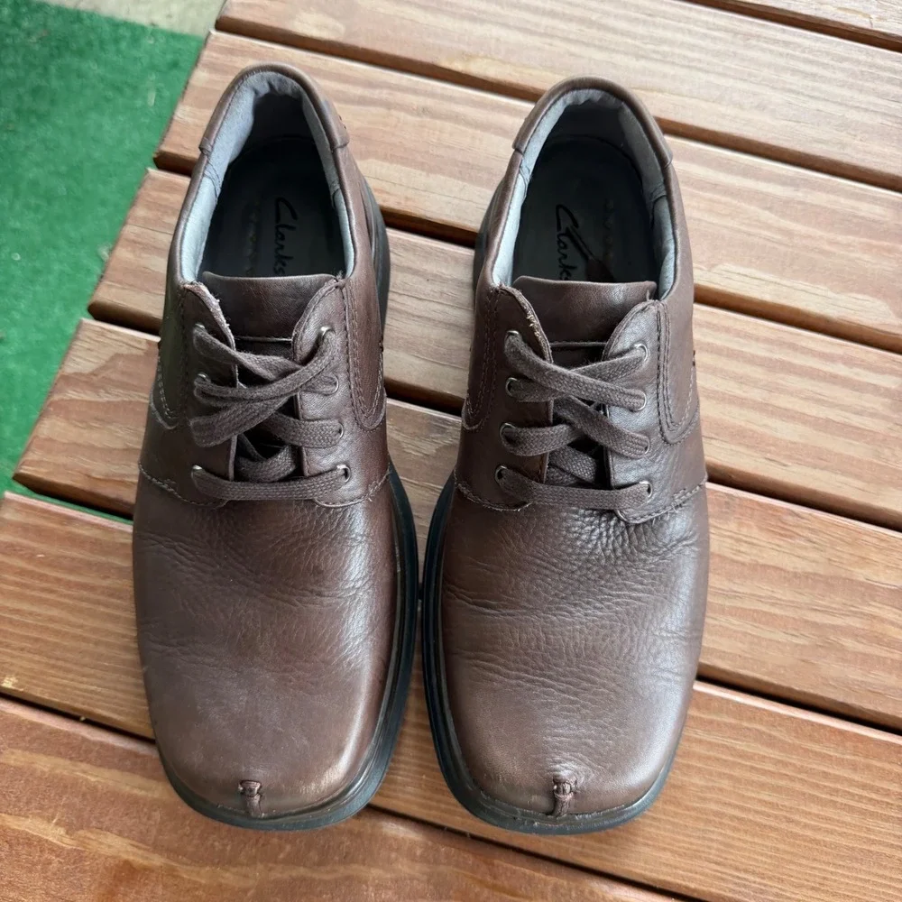 Clarks Unstructured UnSheridan Mens Brown Leather Square Toe Oxford Shoes 9M
